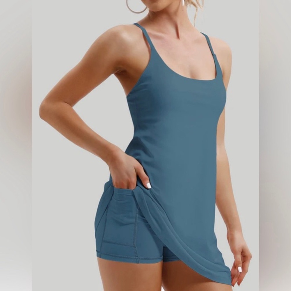 IUGA Sea Blue Tennis Pickleball Golf Dress Built in Shorts Bra Pockets Sz M - Picture 2 of 5